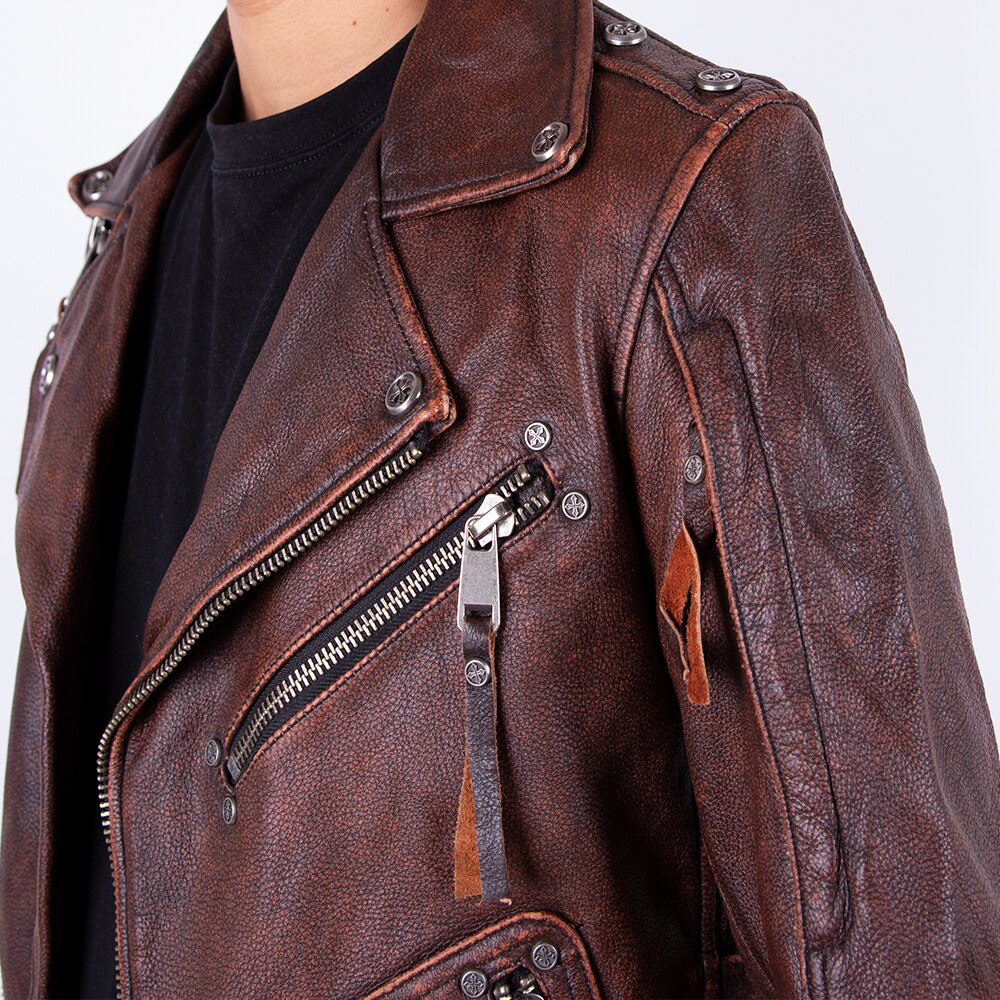 Chaqueta de cuero genuino marrón