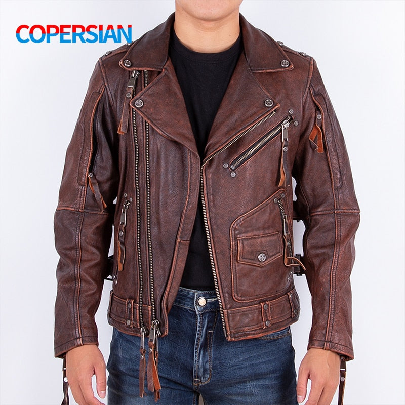 Chaqueta de cuero genuino marrón