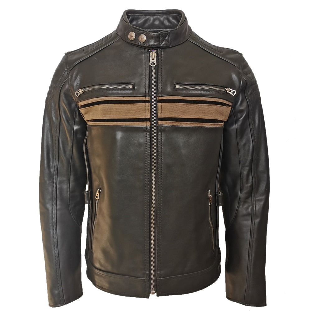Chaqueta de cuero franja hombre