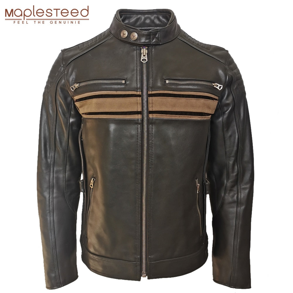 Chaqueta de cuero franja hombre