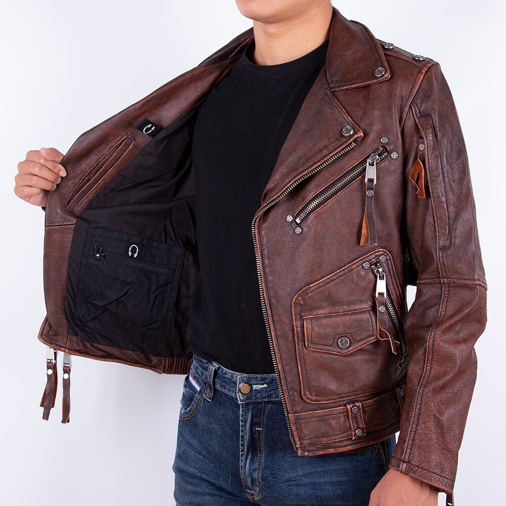 Chaqueta de cuero genuino marrón