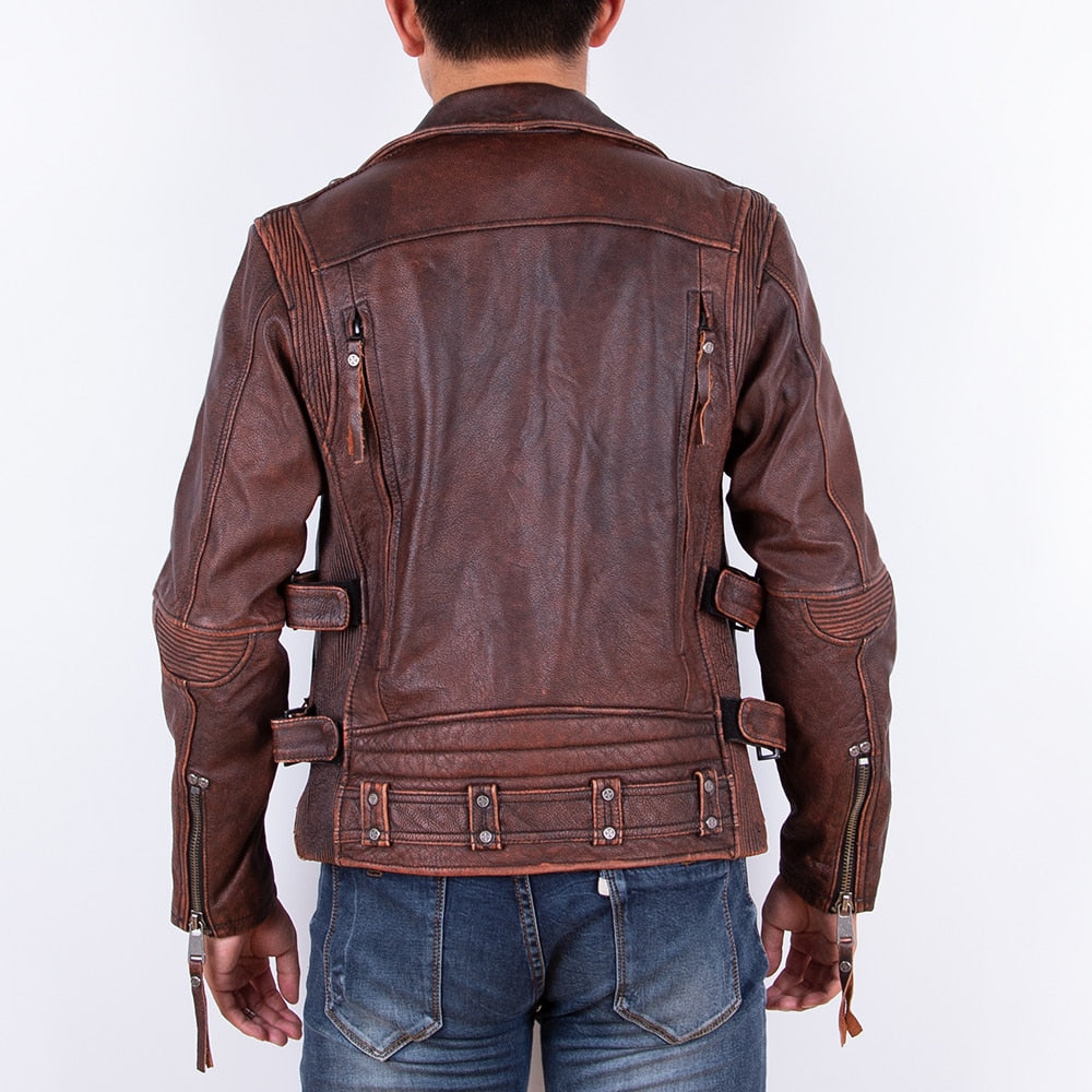 Chaqueta de cuero genuino marrón