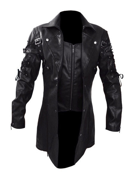 Gabardina gótica de cuero PU (Ecocuero) para hombre