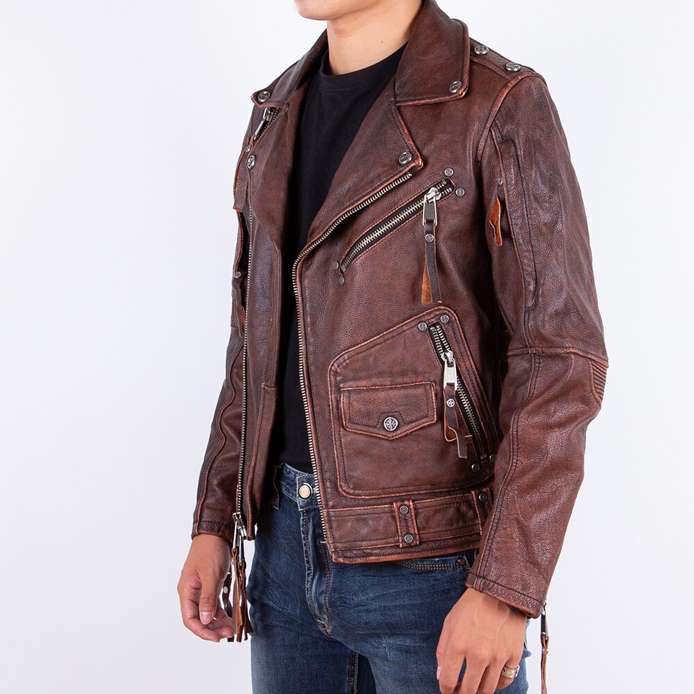 Chaqueta de cuero genuino marrón