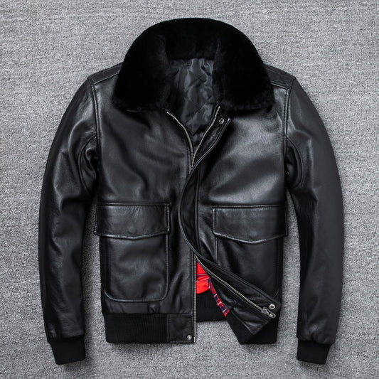 Chaqueta gruesa de aviador cuero genuino