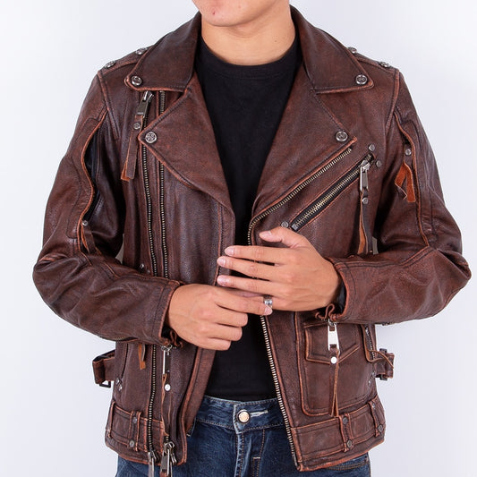 Chaqueta de cuero genuino marrón