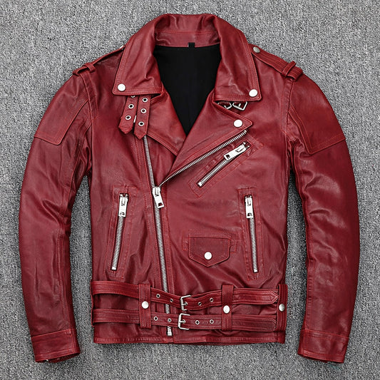 Chaqueta Clásica Motoquera de cuero curtido de Oveja Rojiza