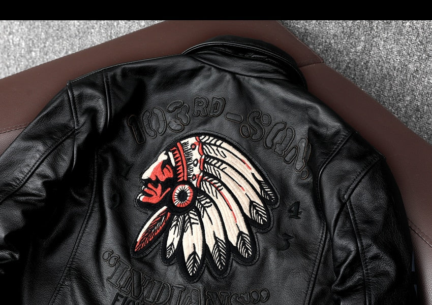 Chaqueta de cuero genuino indio americano