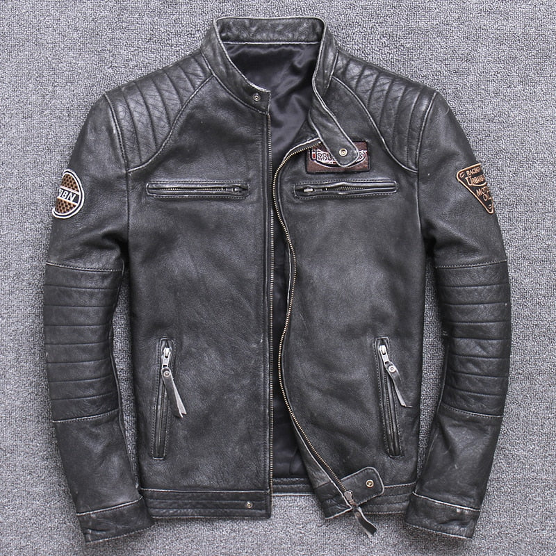 Chaqueta motoquera cuero hombre