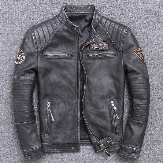 Chaqueta motoquera cuero hombre