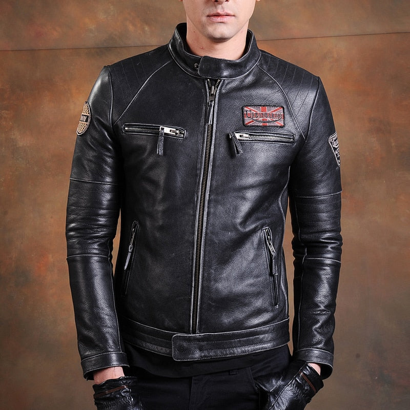 Chaqueta motoquera cuero hombre