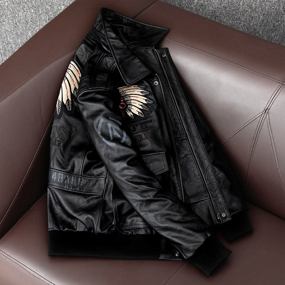 Chaqueta de cuero genuino indio americano