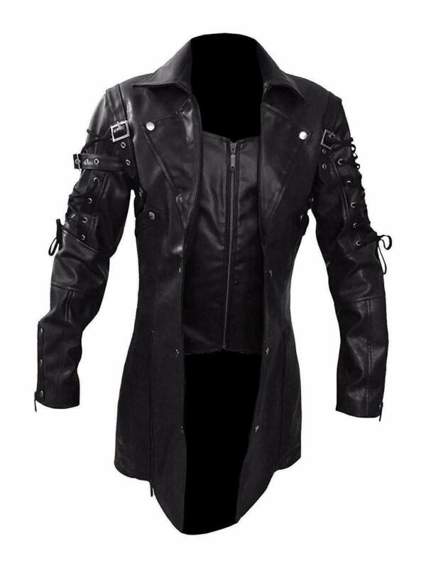 Gabardina gótica de cuero PU (Ecocuero) para hombre
