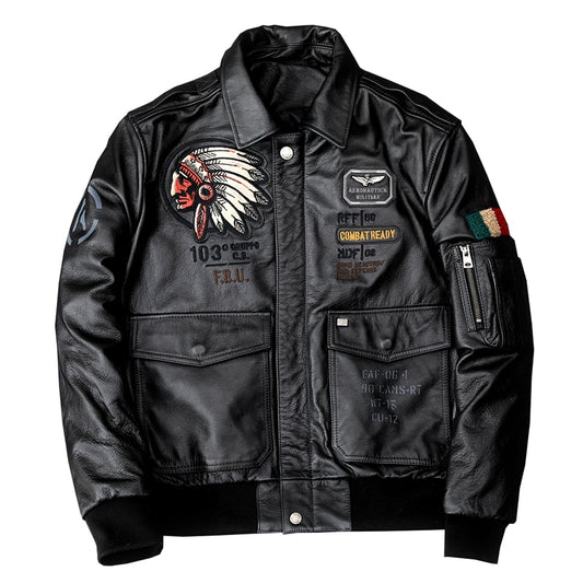 Chaqueta de cuero genuino indio americano
